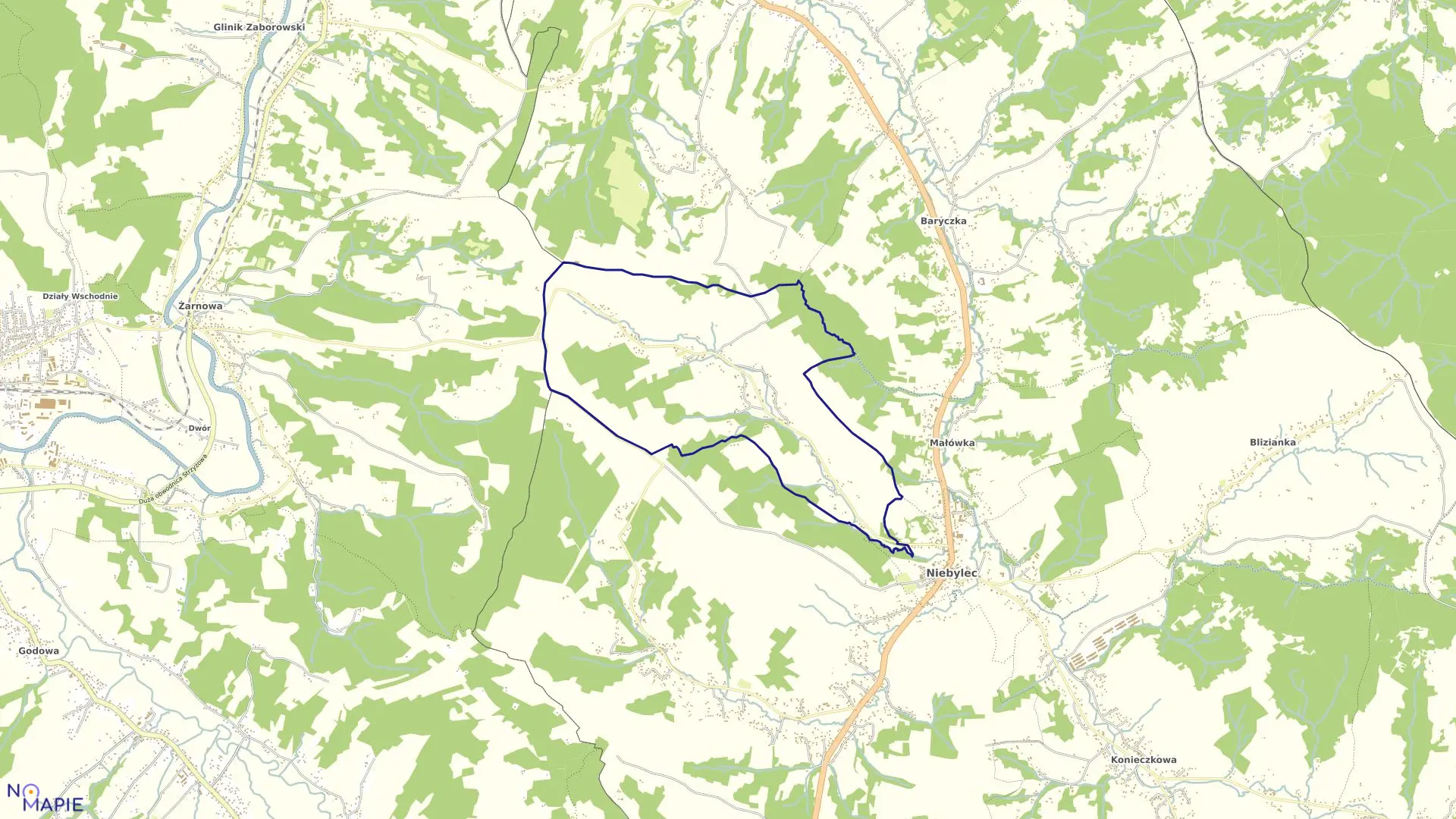 Mapa obrębu GWOŹDZIANKA w gminie Niebylec
