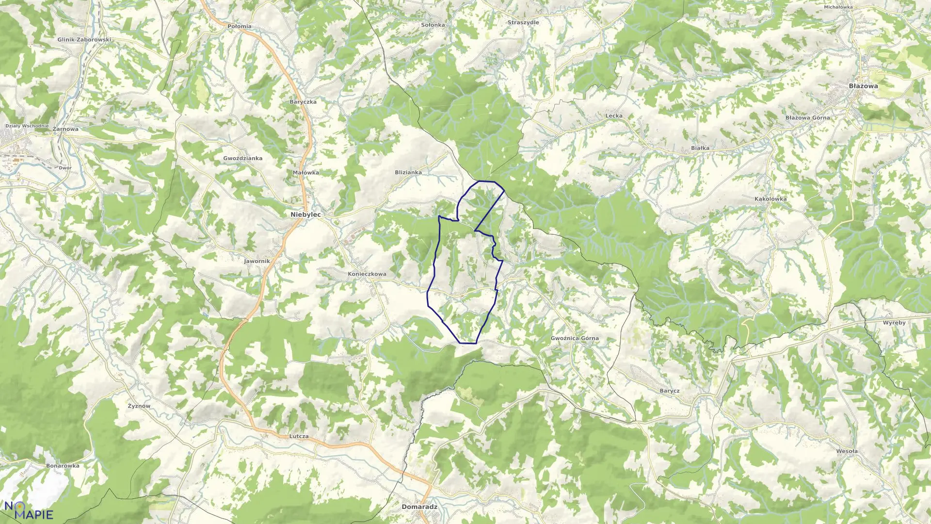 Mapa obrębu GWOŹNICA DOLNA w gminie Niebylec