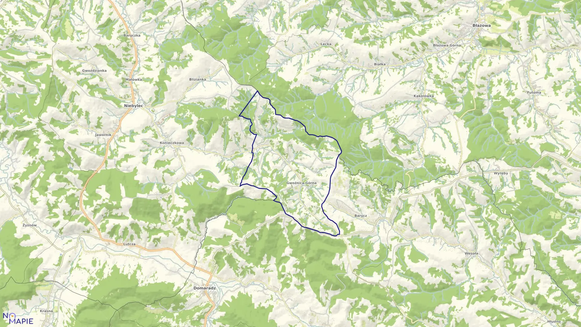 Mapa obrębu GWOŹNICA GÓRNA w gminie Niebylec
