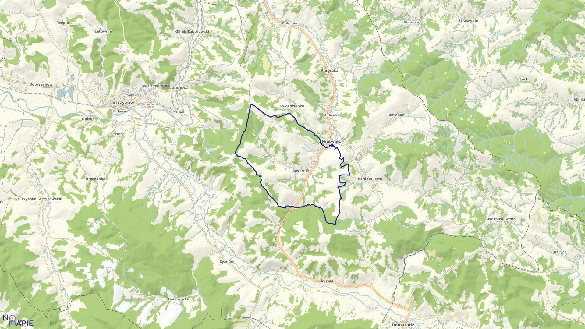 Mapa obrębu JAWORNIK w gminie Niebylec