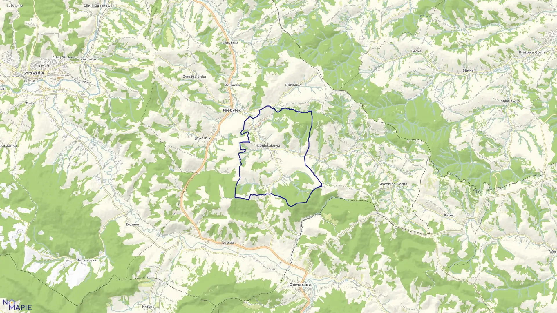 Mapa obrębu KONIECZKOWA w gminie Niebylec